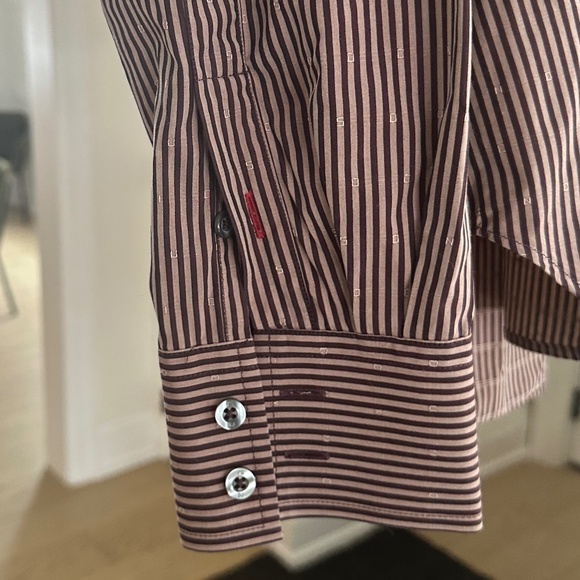 Men's - PAUL SMITH - English Designer Burgundy Stripe Cotton Shirt - Picture 8 of 14